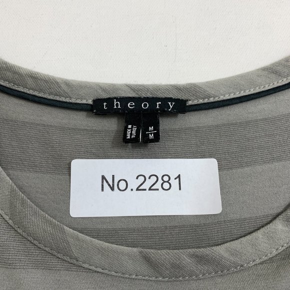 Theory Mens Medium Gray Striped Lightweight Stretch Crew Neck Top Short Sleeves - Picture 10 of 10